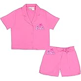 Barbie Girls 2-Piece Set - Casual Hot Pink Button Down Short Sleeve Shirt and Shorts Outfit for Kids