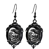 Halloween Earrings for Women Gothic Bat Raven Witch Earrings Vintage Crystal Glass Cameo Earring Punk Style Victoria Vampire Earring Halloween Costume Accessories Gothic Jewelry Gifts for Women