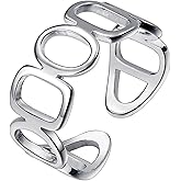 QueenBee Adjustable Geometric Statement Ring for Women – Silver or Gold Plated Asymmetric Open Band, Minimalist Bold Cocktail Design, Gift for Christmas, Valentine’s Day & Birthday