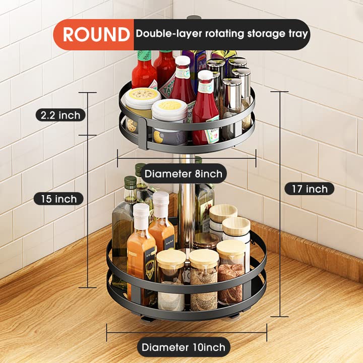 2 Tier Lazy Susan Organizer, 360 Degree Rotating Round Lazy Susan