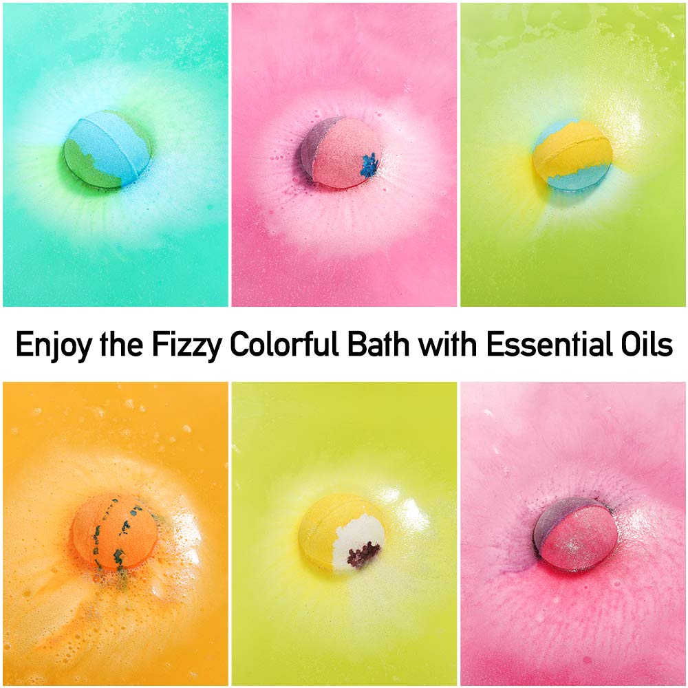 Lagunamoon Bath Bombs Gift Set, 6 Piece XXL Handmade Fizzy Shower Bombs with Essential Oils, Coconut Oil to Moisturize Dry Skin - Relaxing Spa Day for Women, Men, Kids - Birthday, Anniversary