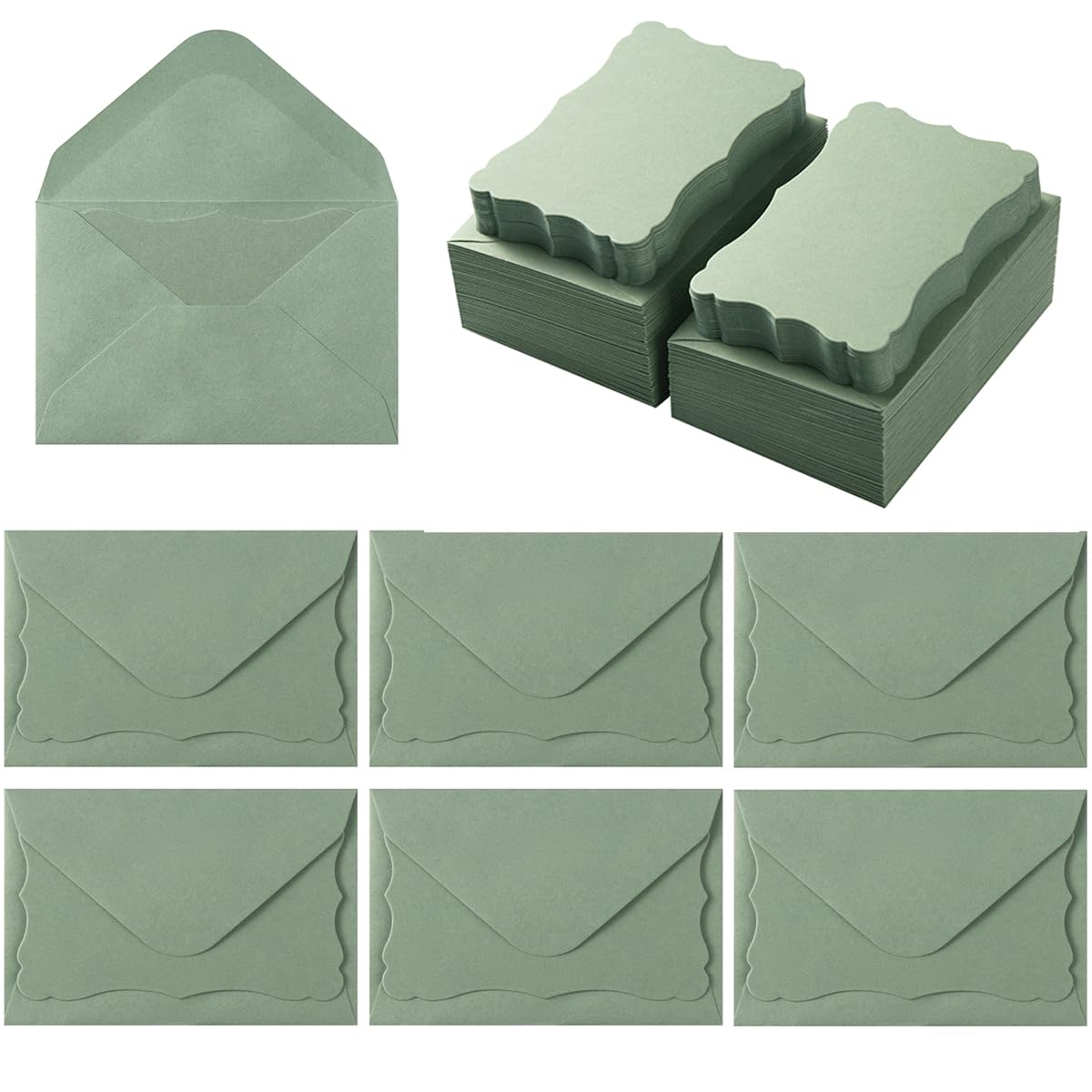 Photo 1 of 100 Pack Mini Envelopes with Colorful Blank Note Cards Small Self-Adhesive Envelopes Small Business Card Envelopes(4 x 2.7 Inches, Sage-Green)