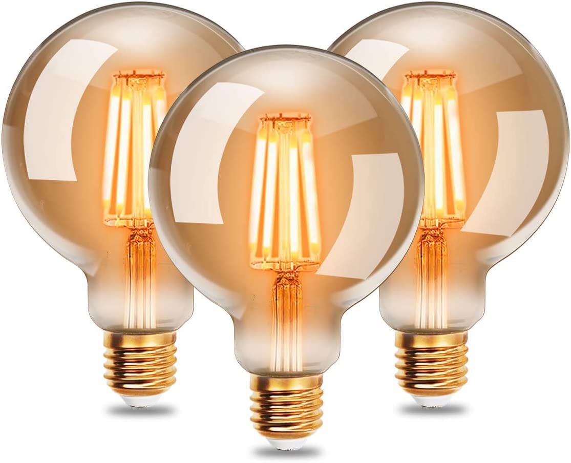 EXTRASTAR Vintage Edison Light Bulb, 6W G95 Old Fashioned Style Globe LED Bulb (48W Equivalent), E27 Edison Screw Base Retro Antique Spiral Filament Bulbs, 540LM, 2200K Amber Warm - 3 Pack
