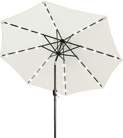 Amazon Com 9ft Patio Umbrella Ourdoor Solar Umbrella Led Umbrellas With 32led Lights Tilt And Crank Table Umbrellas For Garden Deck Backyard And Pool 12 Colors Light Beige Garden Outdoor