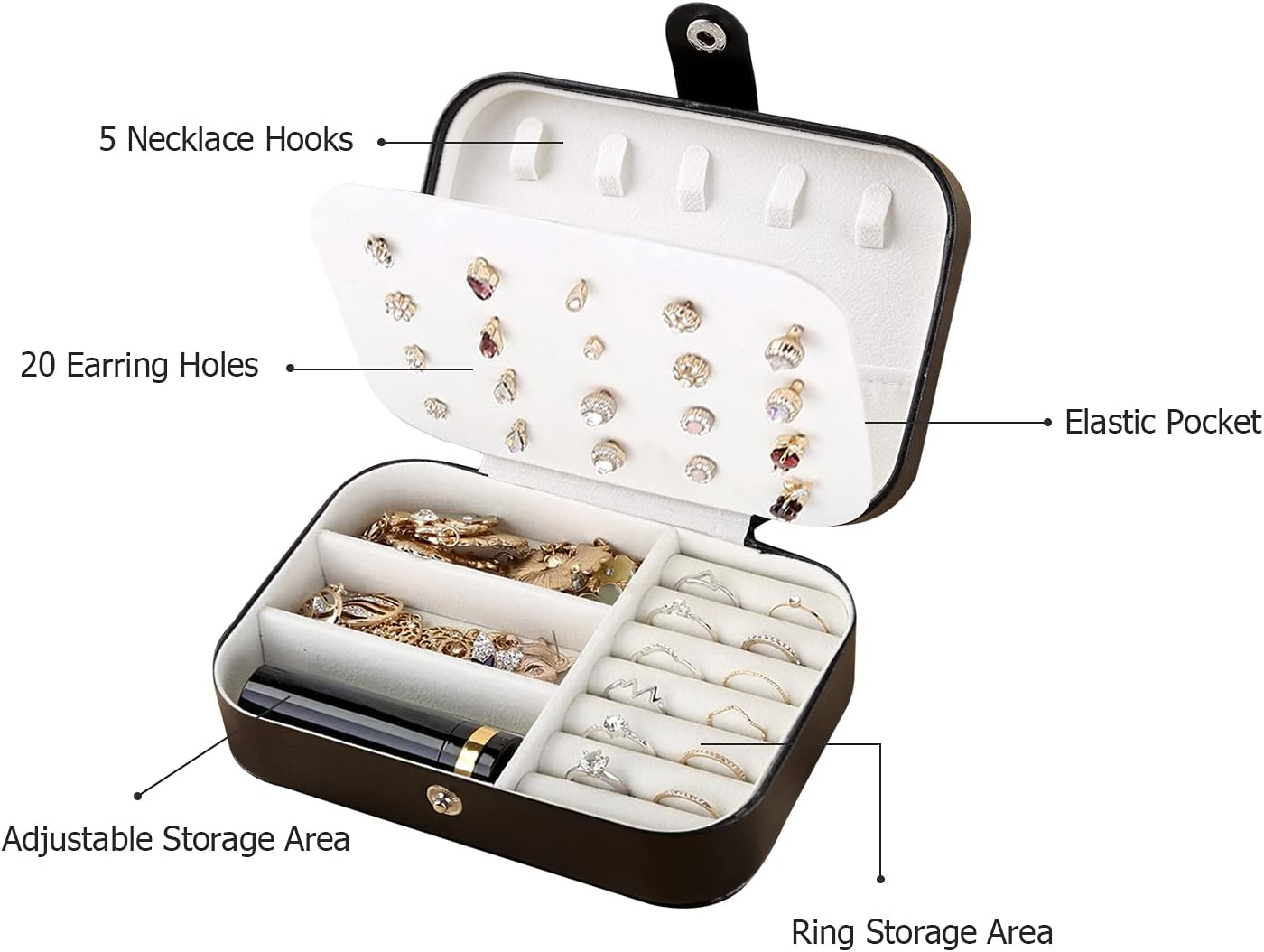 PU Square Jewelry Box Earring Organizer Necklace Bracelet Container (Black): Home Improvement