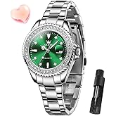 OLEVS Watches for Women Diamond with Date Luxury Leather Female Waterproof Women Wrist Watch Analog Dress Stainless Steel Ladies Watch Luminous Calendar Women Watch Green/Blue/Purple Dial
