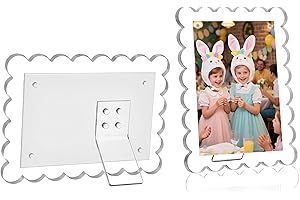 NEUREGY 2 PACK 5 x 7 Picture Frame, Acrylic Clear Scalloped Photo Frame with Magnetic Holder for Vertical and Horizontal, Magnetic Picture Frames for Refrigerator and Desktop Display