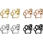 WCRAZYE 4 Pairs Paw Stud Earrings for Women Cute Stainless Steel Cat Dog Puppy Paw Pet Paw Footprint Earring Statement Cocktail Party Holiday Vacation Prints Hypoallergenic Jewelry Gift Cat Dog Lovers