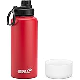 Mollcity Insulated Water Bottle-32 oz Stainless Steel Vacuum Wide Mouth Sports Water Flask with Spout Lid-Reusable Metal Travel Water Bottle with Silicone Boot, BPA-Free(Canyon Red)
