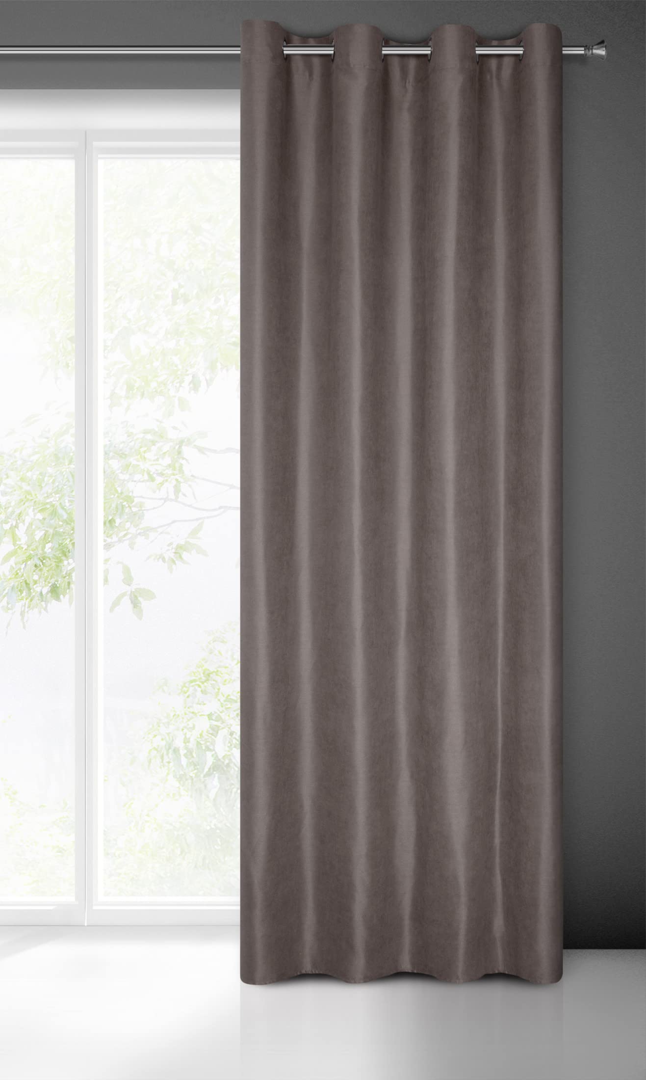 Eurofirany Curtain Eyelets Tunnel Plain - Living Room Bedroom Elegant Modern 1 Piece, Traffic grey/grey, 135X250cm