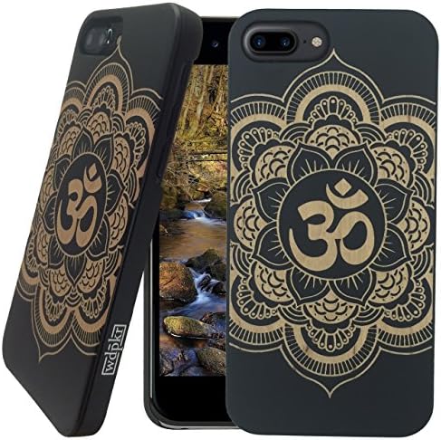 Wood iPhone Case - iPhone 8 Plus - WDPKR Wooden Phone Cover - Unique High Contrast Black Painted Maple Wood Bumper Accessory for Apple iPhone 8 Plus (Mandala OM)