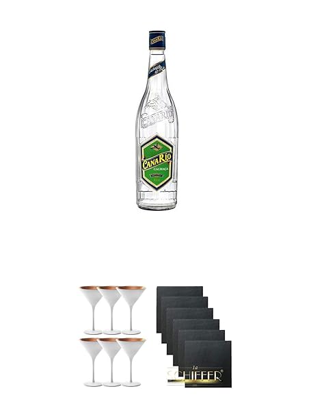 CanaRio Cachaca Superior 1,0 Liter + Stölzle Cocktail-und Martiniglas Olympic Serie 6 Gläser - 1408825 + Schiefer Glasunterse