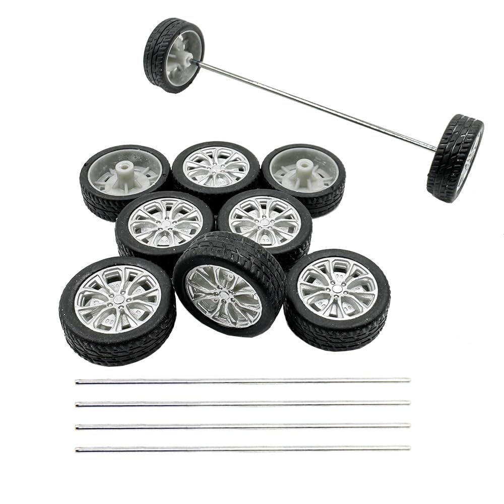 Photo 1 of 10PCS Small Toy Car Wheels Model Car Rubber Tire Wheels with 5PCS Shaft Round Axles for for DIY Model Toy RC Car Truck Robot Wheel Replacement Accessories (2x26mm)