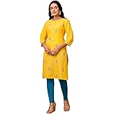 JG JAI GOVINDAM Indian Women's Cotton Short Yellow Kurtis for Women Tunic Top, Kurti
