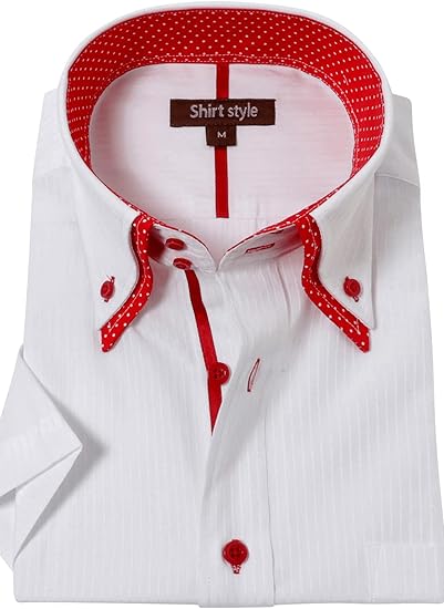 Amazon Co Jp シャツスタイル Shirt Style ワイシャツ 半袖 白 メンズ おしゃれ ボタンダウン 二枚襟 ドゥエボットーニ 服 ファッション小物