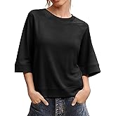 Tankaneo Womens Oversized Half Sleeve T-Shirts Crew Neck Boxy Basic Tees Tops Summer Casual Loose Fit Tunic Shirts