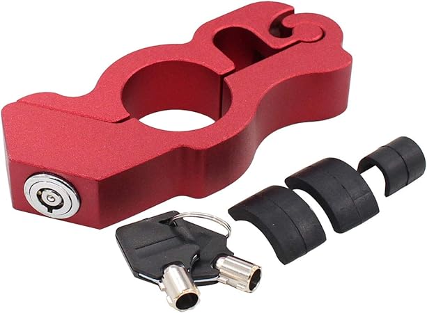 Amazon Deurreli バイク用ブレーキロック グリップロック スペアキー付属 ハンドルロック アルミ合金 盗難防止 レッド バイク用 ロック 車 バイク
