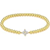 HZDK Gold Bracelets for Women - 14K Gold Plated Beaded Bracelets for Women Gold Jewelry Stackable Charm Bracelet Dainty Stretch Bead Bracelet Christmas Gifts for Her