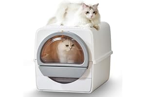 WAFIET Self Cleaning Cat Litter Box Odor Control, Pull and Scoop Litter Box with Enclosed Lid, Covered Non-Electric Semi-Automatic Self Cleaning Litter Boxes for Large Cats