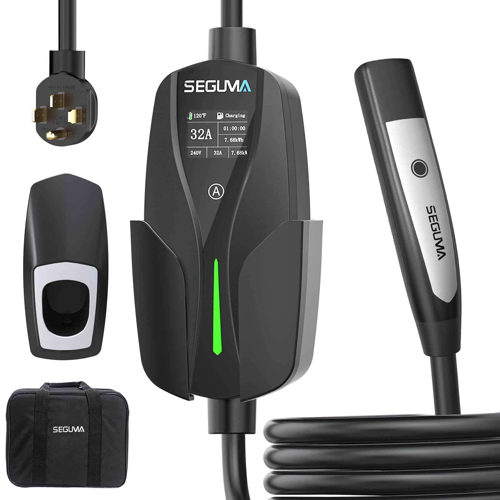Portable EV Charger For Tesla - Level 1/2, 16A, 120V/240V With 25ft Cable & NEMA 5-15/6-20 Plugs, For Model X/Y/3/S