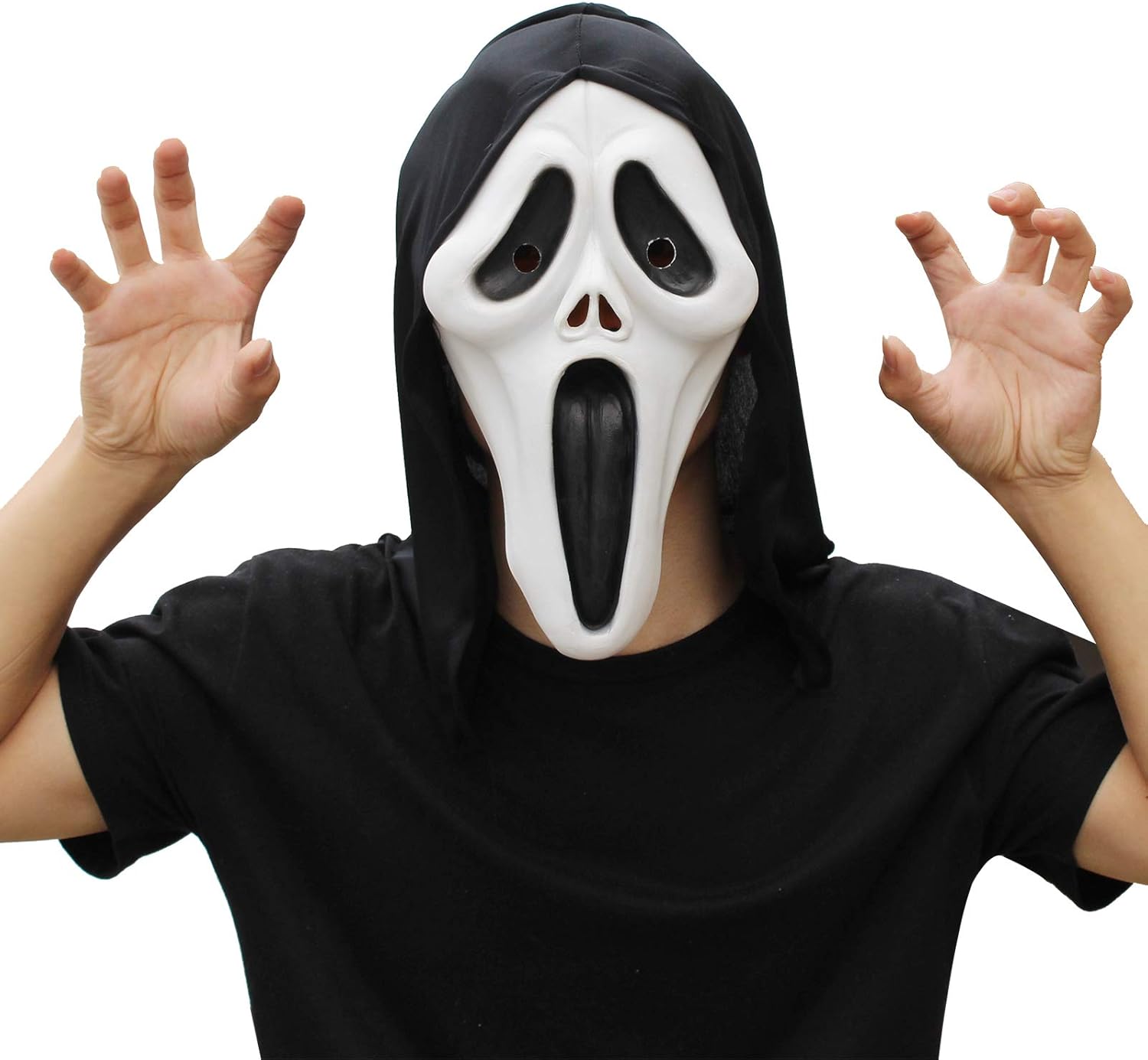 PartyHop Scream Mask Ghost Latex Full Head Masks Scary Masks for Halloween, White and Black - Image 3