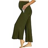 Teleamica Maternity Wide Leg Palazzo Pants with Pockets, 28" Inseam Flowy Pregnancy Trousers for Work, Lounge & Yoga