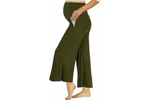 Teleamica Maternity Wide Leg Palazzo Pants with Pockets - 28" Loose Maternity Flowy Pants for Pregnant Women, Work & Lounge