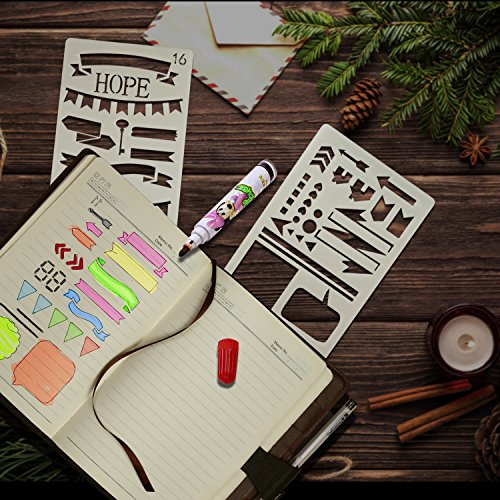 Bullet Journal Stencils, 20 PCS Plastic Planner Stencil with Different Patterns for Journaling/Scrap booking/Notebook/Diary/ Drawing /Card and DIY Craft, 4X7 Inch, White