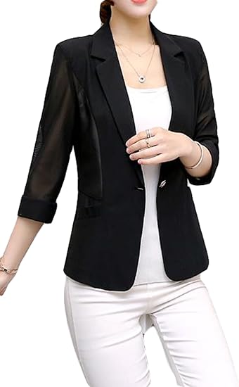 Amazon Zhongjue ジュージェン 夏 レディース サマージャケット 7分袖 アウター ショート 事務服 フェミニン 大きいサイズスリム 黒ジャケット コート ジャケット 通販