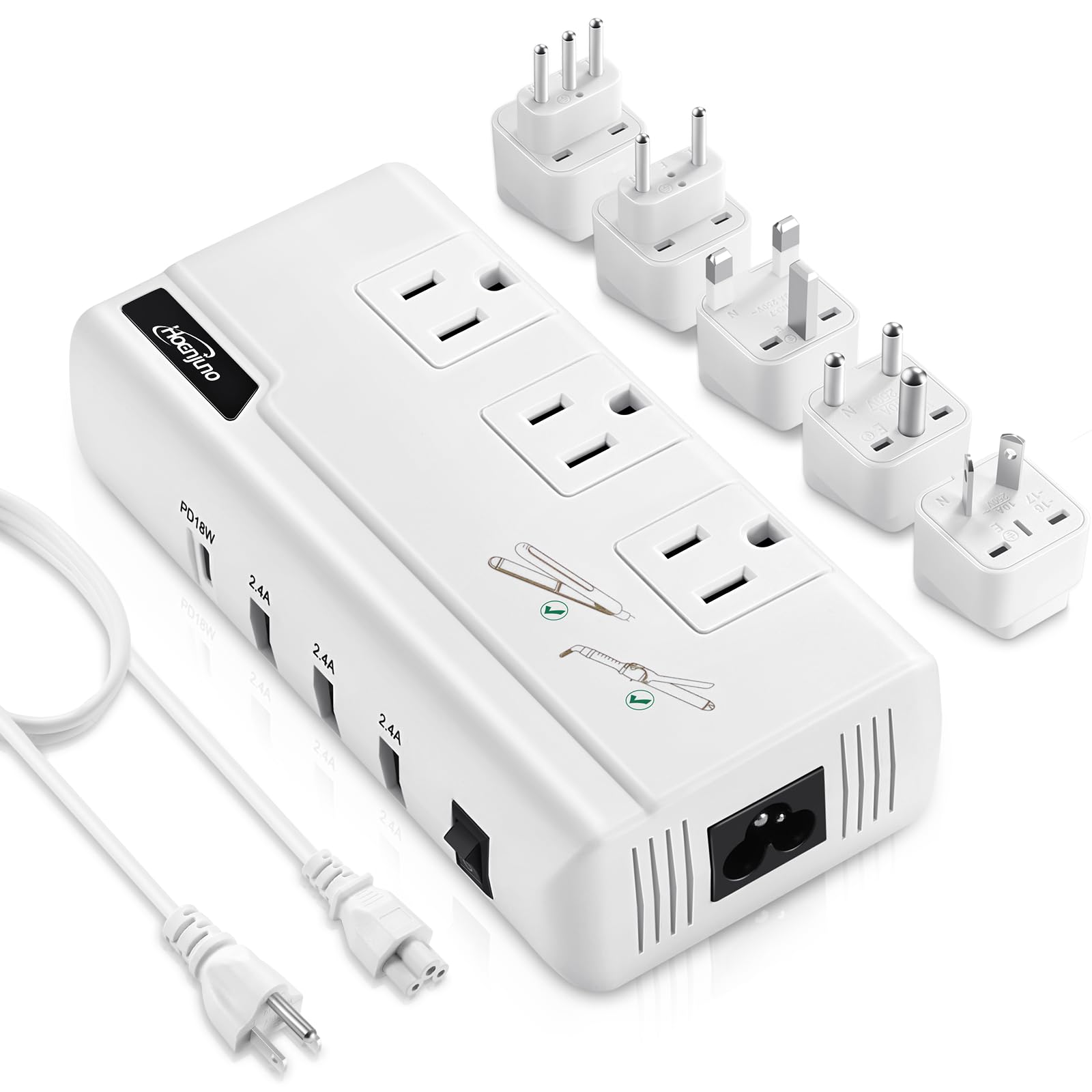 Photo 1 of Hoenjuno 230W Voltage Converter 220V to 110V for Hair Straightener/Curling Iron, Travel Plug Adapter for EU/UK/AU/US/in/IT Power Converter Adapter Combo