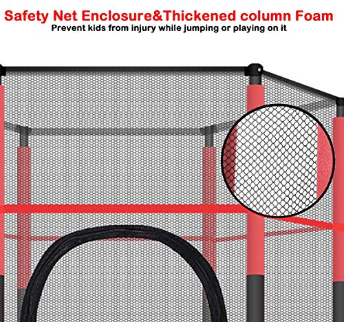 Aeanm Trampoline with Safety Enclosure Net, 5 FT Round Bounce Jumper with Enclosure Net Jumping Mat and Spring Cover Padding, Kids Basketball Hoop Trampoline for Indoor Outdoor (Red) - Thumbnail 2
