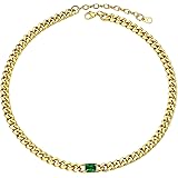 YtrKiasy Gold Cuban Link Chain Women Green Zirconia Cuban Link Chain 18K Gold Plated Cuban Chain Necklace Jewelry Gifts for W