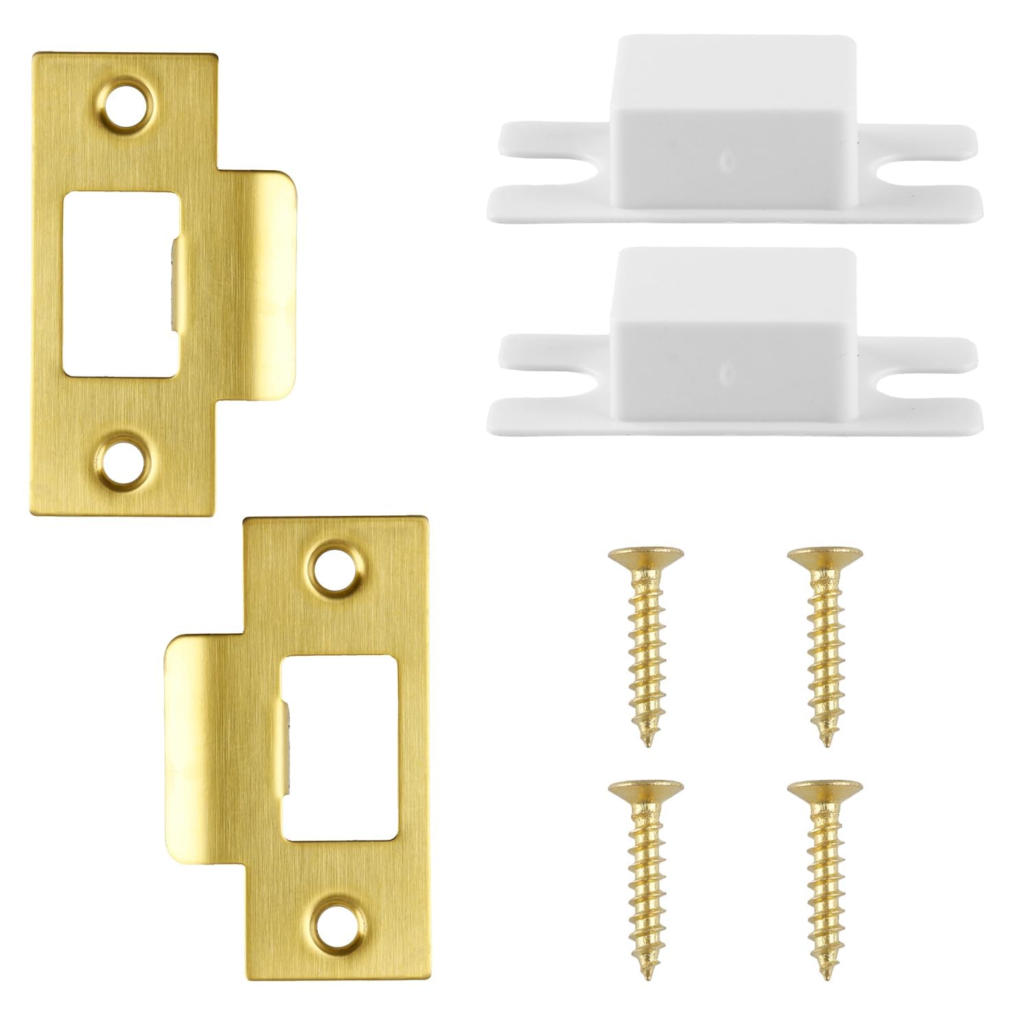 Tabanzhe 2PCS Stainless Steel Door Strike Plate-Door Latch Strike Plate with Dust Box and Matching Screws Replacement Door Latch Reinforcement Plates for Wood Metal Door Jamb Door Latches(Gold)