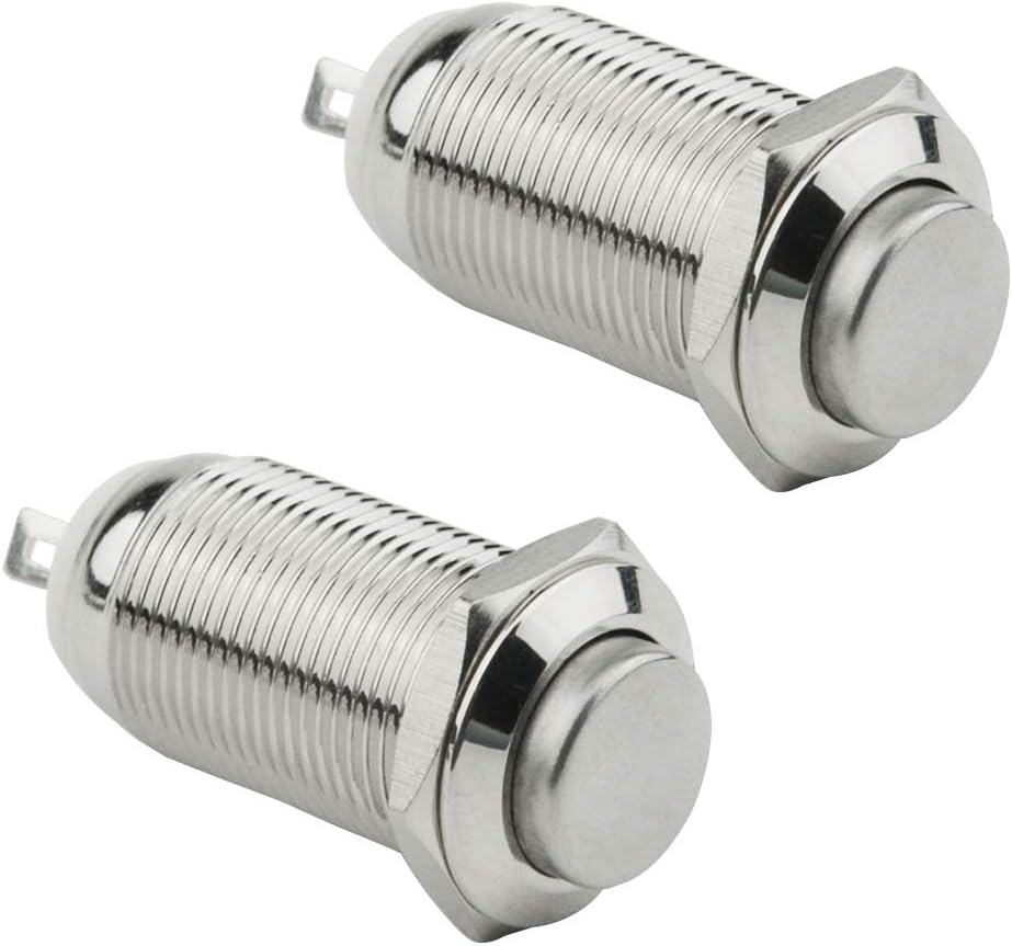 WMYCONGCONG 2 PCS 12mm Latching Waterproof Metal Push Button Switch On Off 3A 250V AC, Silver
