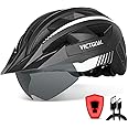 VICTGOAL Bike Helmet with USB Rechargeable Rear Light Detachable Magnetic Goggles Removable Sun Visor Mountain & Road Bicycle Helmets for Men Women Adult Cycling Helmets