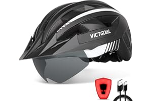 VICTGOAL Bike Helmet with USB Rechargeable Rear Light Detachable Magnetic Goggles Removable Sun Visor Mountain & Road Bicycle Helmets for Men Women Adult Cycling Helmets