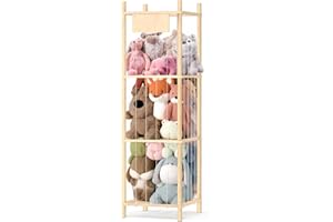 Dayacoco Stuffed Animal Storage, Wood Stuffed Animals Storage, Extra Large Capacity Toy Organizers and Storage with Elastic Band and Net for Nursery Play Room Bedroom (Pine wood)