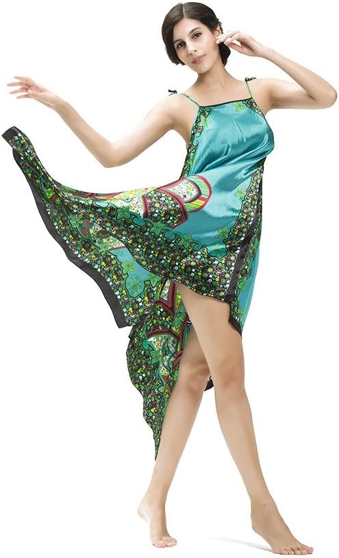 Desility Women Bohemia Style Nightgown Silk Like Sleepwear Sexy Sleep Dress