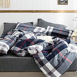 Cottonight Navy Blue Plaid Comforter Set King
