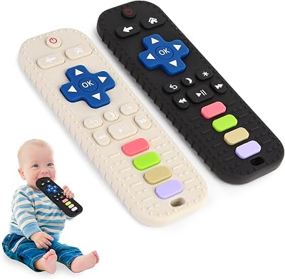 Hooku 2 Pack Silicone Teethers 0-12 Months Remote Control Baby Toys