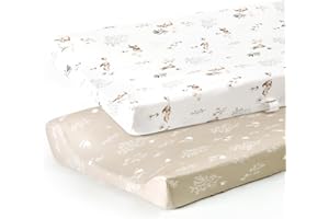 GRSSDER Stretch Ultra Soft Jersey Knit Changing Pad Cover Set 2 Pack, Change Table Pad Covers Fit 32"/34" x 16" Pads Safe and Snug, Pretty Pattern for Boys and Girls, Stylish Watercolor Rabbit Pattern