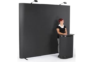 DISPLAYS2GO Pop Up Display, Straight 8ft Wall - Black Hook & Loop Receptive Fabric w/End Caps