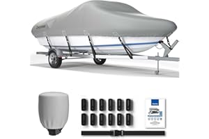 XPORTION Universal Boat Cover - 22'-24' | Heavy Duty 800D Marine Grade Polyester Canvas, Waterproof & UV Resistant, Fits V-Hull, Runabout, Tri-Hull, and Pro-Style Bass Boats with Reinforced Straps