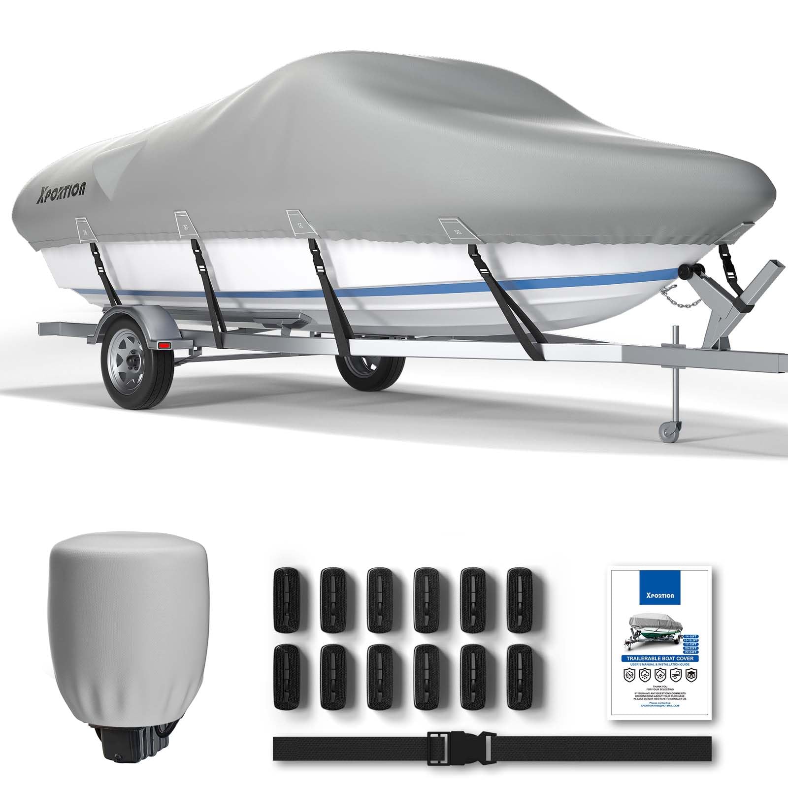 Photo 1 of Universal Boat Cover - 22'-24' | Heavy Duty 800D Marine Grade Polyester Canvas, Waterproof & UV Resistant, Fits V-Hull, Runabout, Tri-Hull, and Pro-Style Bass Boats with Reinforced Straps