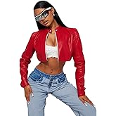 Charyeah Women's Faux Leather Jacket Cropped Leather Jacket Women Bomber Motorcycle Jacket y2k Jacket
