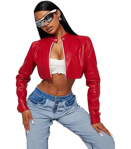 Amazon.com: Women Y2K Cropped Leather Jacket Sexy Korean Zipper