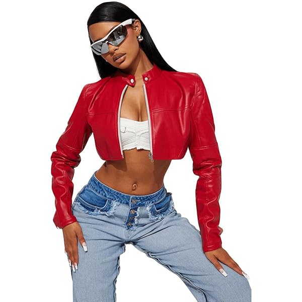 Women's Leather Cropped Jacket Womens Black Faux Leather Crop