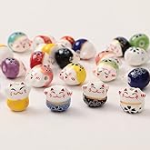 ANCADN 26pcs Ceramic Beads Lucky Cat Beads Maneki Neko Porcelain Spacer Beads for DIY Jewelry Making(luckycats)