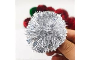 YYCRAFT 15pcs Jumbo Glitter Tinsel Pom Poms Sparkle Balls for DIY Craft,Cat Toys-2”,White(Silver Tinsel)