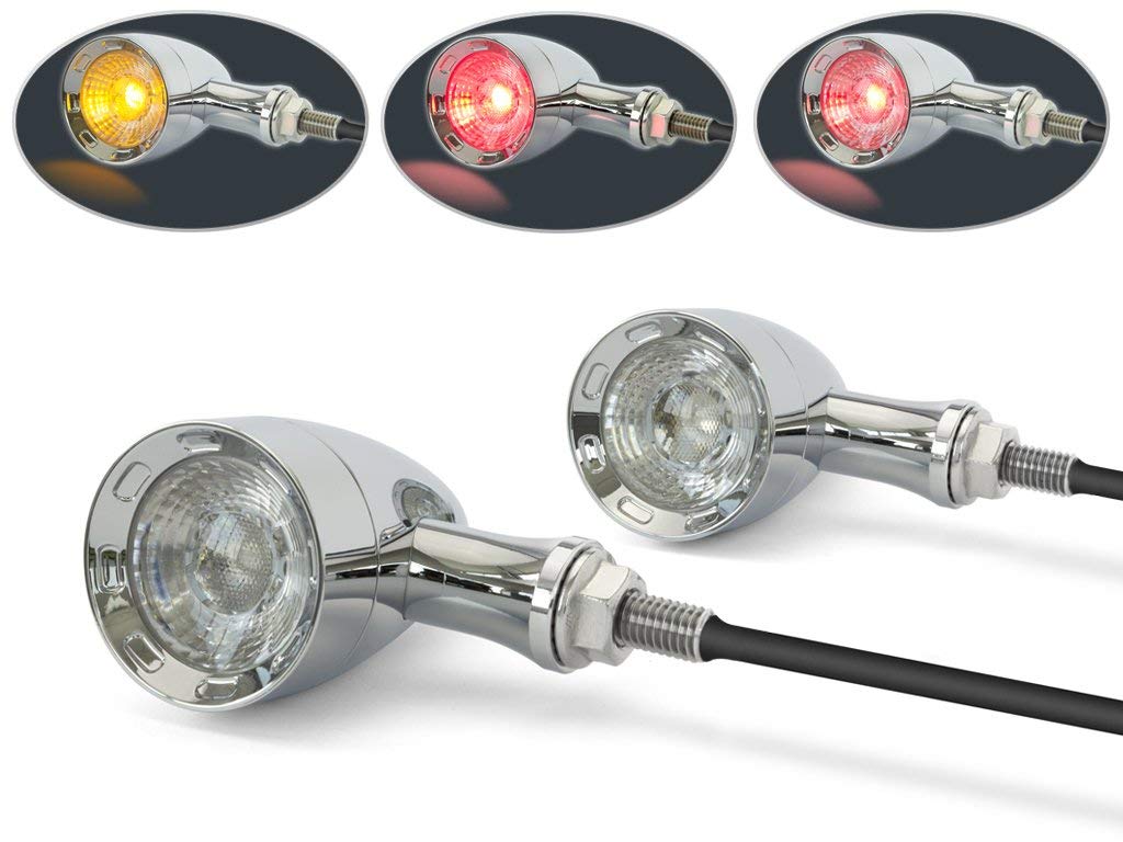 Alchemy Parts Motorbike Integrated CHROME Retro LED Indicators + Stop & Taillights